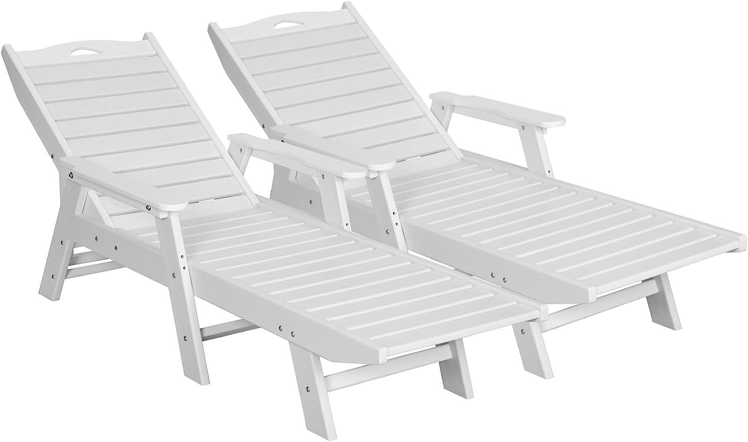 White HDPE Adjustable Outdoor Chaise Lounge Set of 2