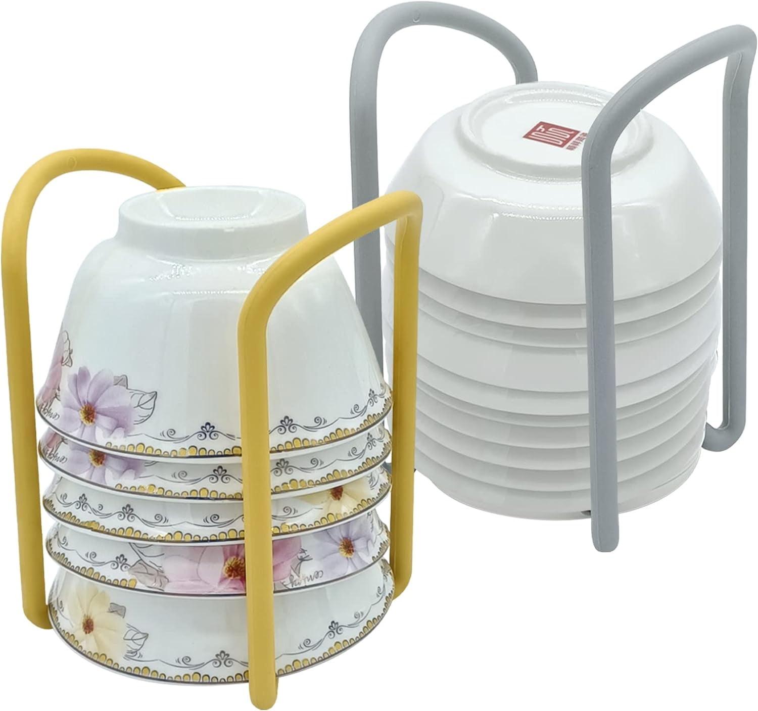 NAMZI 2 Pack Telescopic Tray Storage Rack, Dish Drying Rack, Multi-Functional Plates Cup Bowl Pot Pan Lid Storage Holder Organizer for Kitchen Cabinet（Yellow*1，Grey*1）