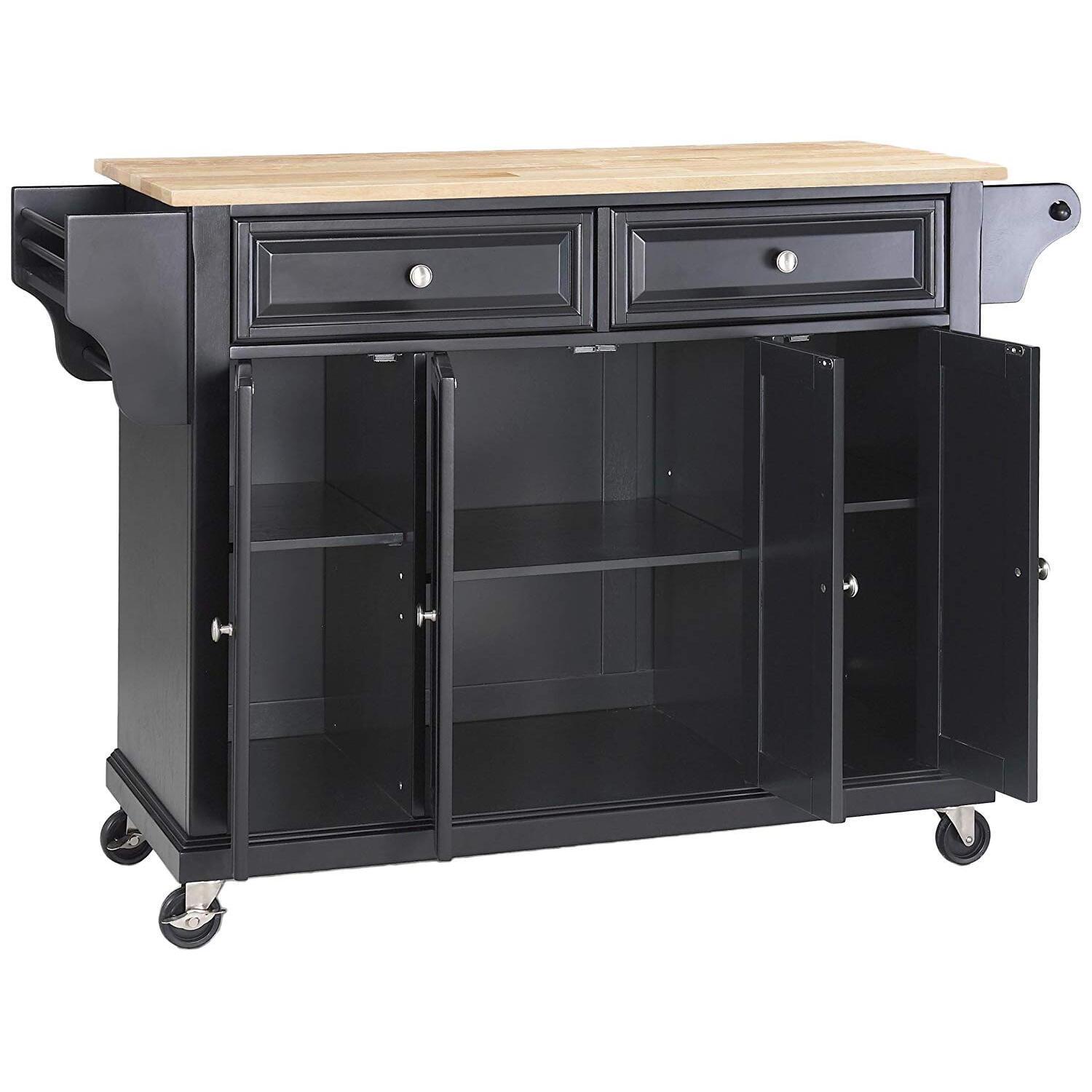 Crosley Natural Wood Top Kitchen Cart - Cherry: Hardwood Frame, Adjustable Shelves, Casters
