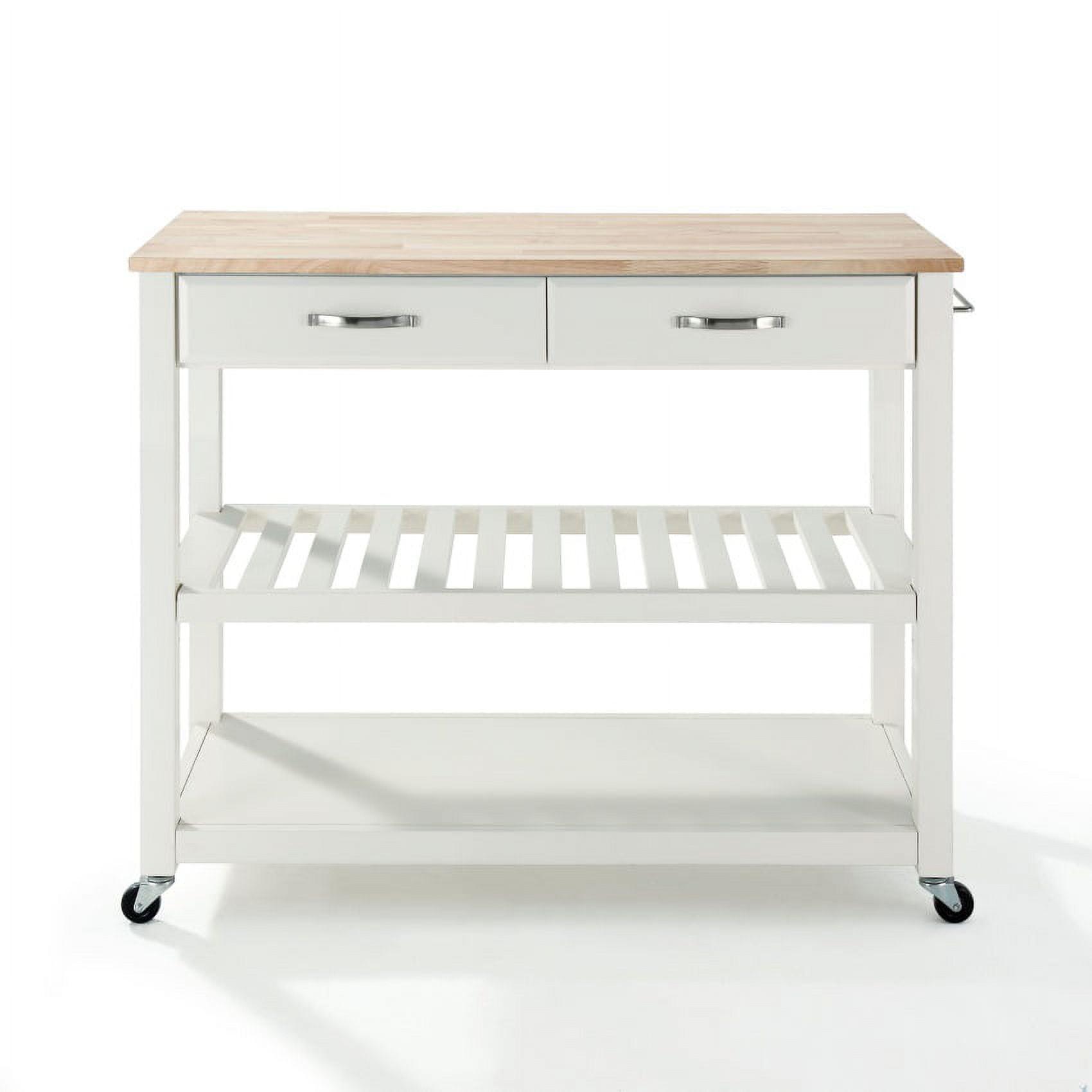 White and Natural Light Wood Kitchen Cart with Wine Rack