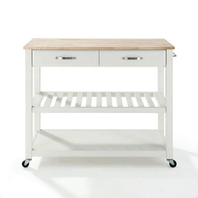 Crosley Natural Wood Top Kitchen Cart/Island with Optional Stool Storage  White : Solid Hardwood, Mobile Storage