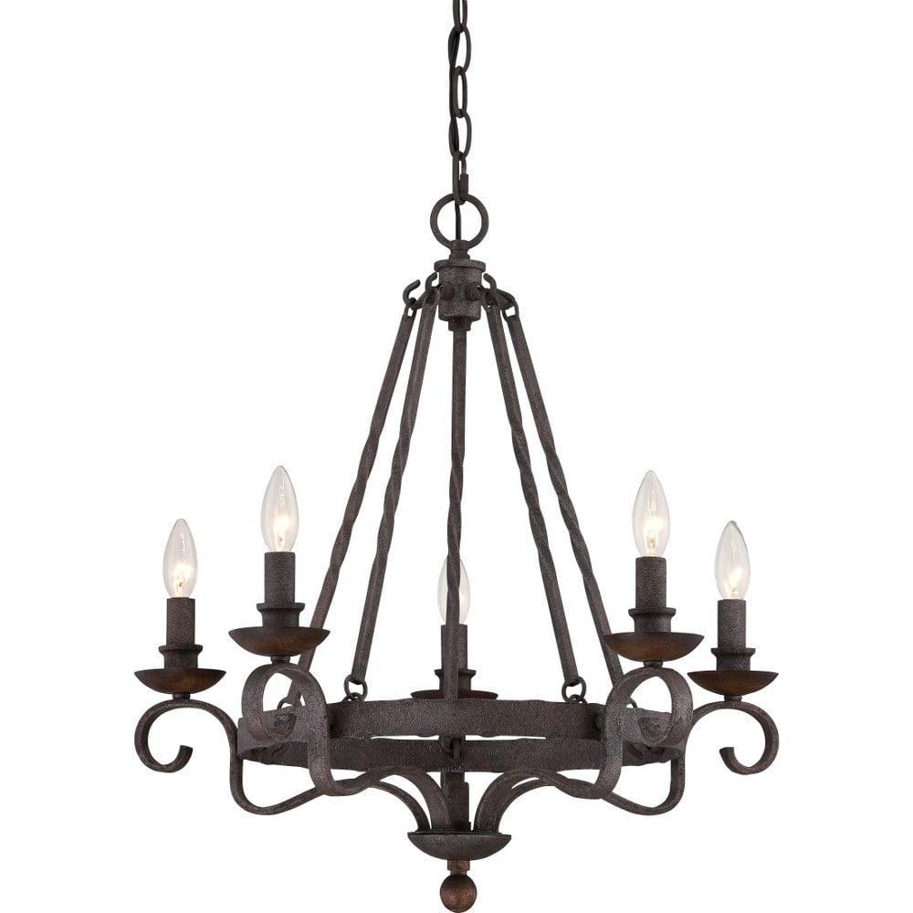 Noble Mini 24" Rustic Black Steel Chandelier with Dark Walnut Accents