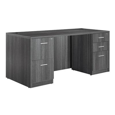 NBF At Work Double Pedestal Executive Office Desk with Storage and Drawers - 72"W, Gray