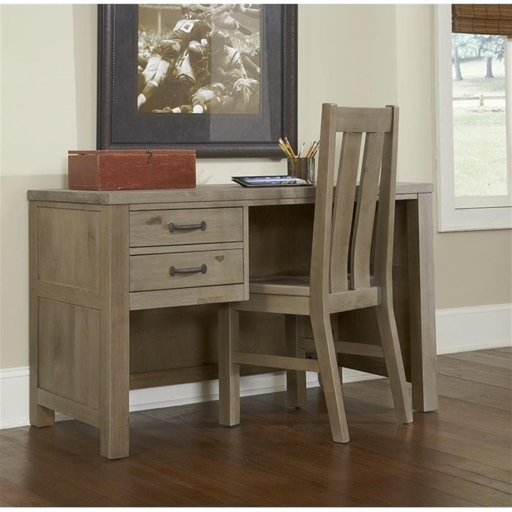 Driftwood Brown Pine Writing Desk with Drawers