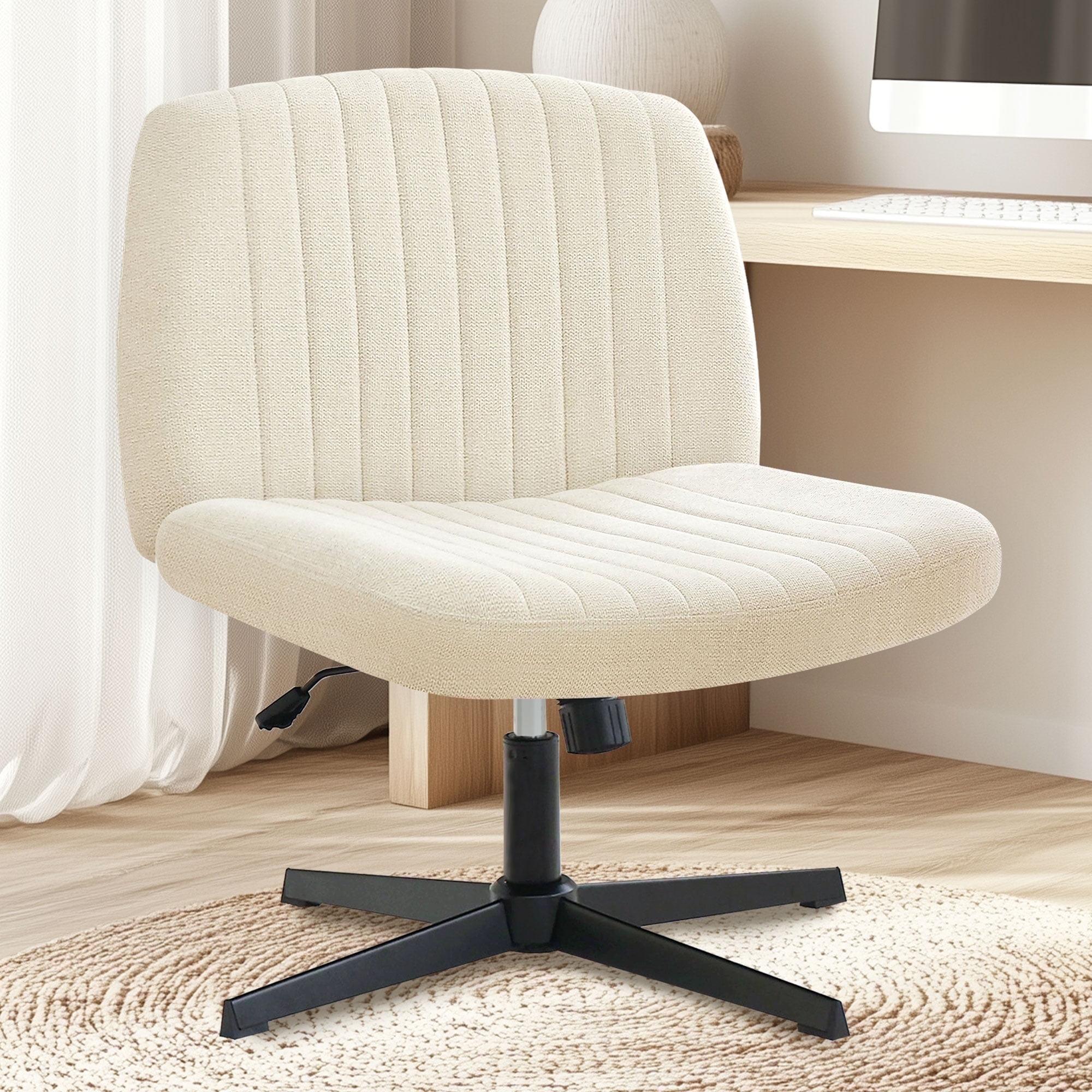 NEO CHAIR Criss Cross Legged Home Office Desk Vanity Armless Chair No Wheels Swivel, Beige