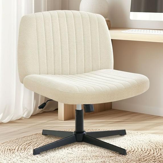NEO CHAIR Criss Cross Legged Home Office Desk Vanity Armless Chair No Wheels Swivel, Beige