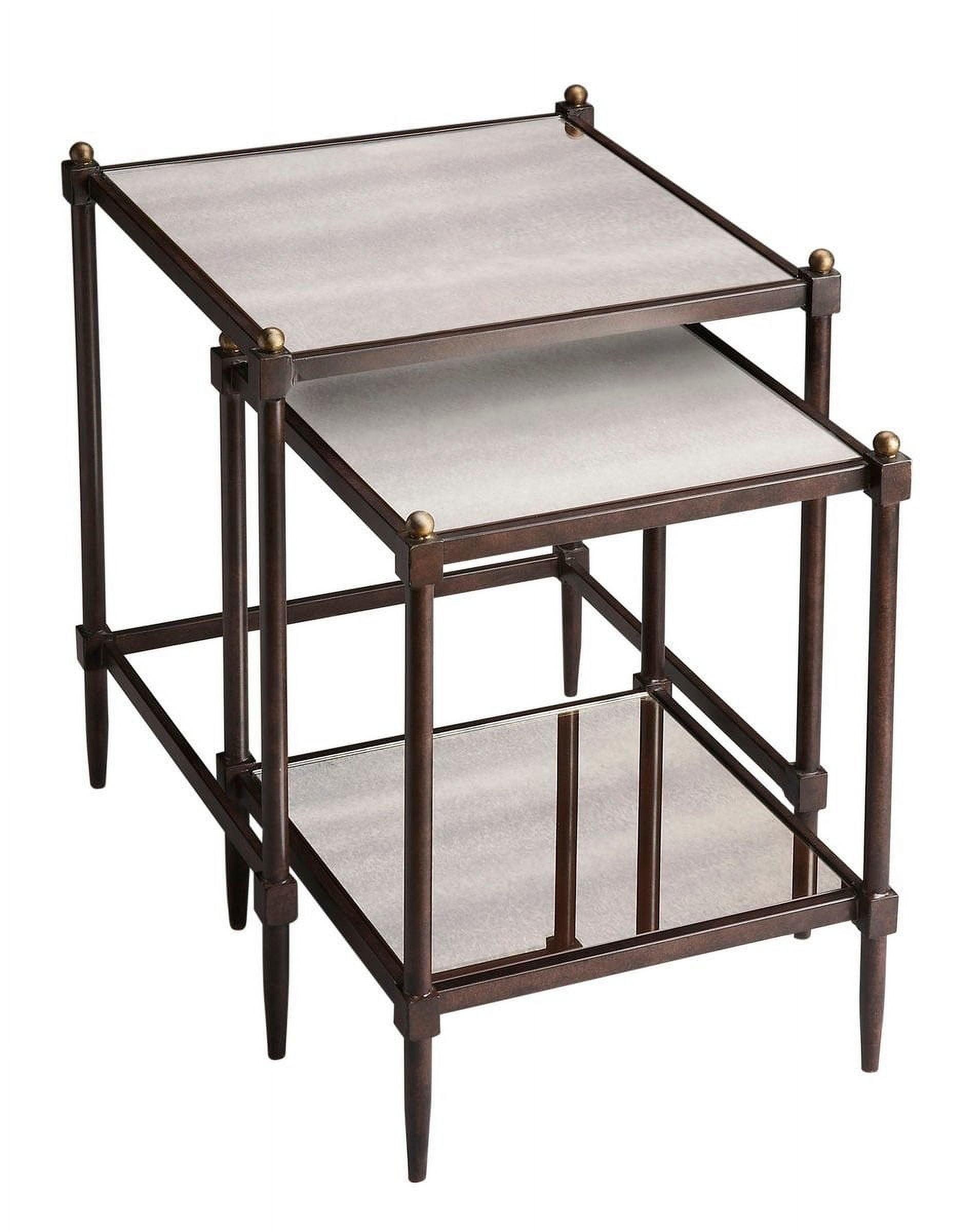 Pewter Finish Mirrored Nesting End Tables with Gold Accents