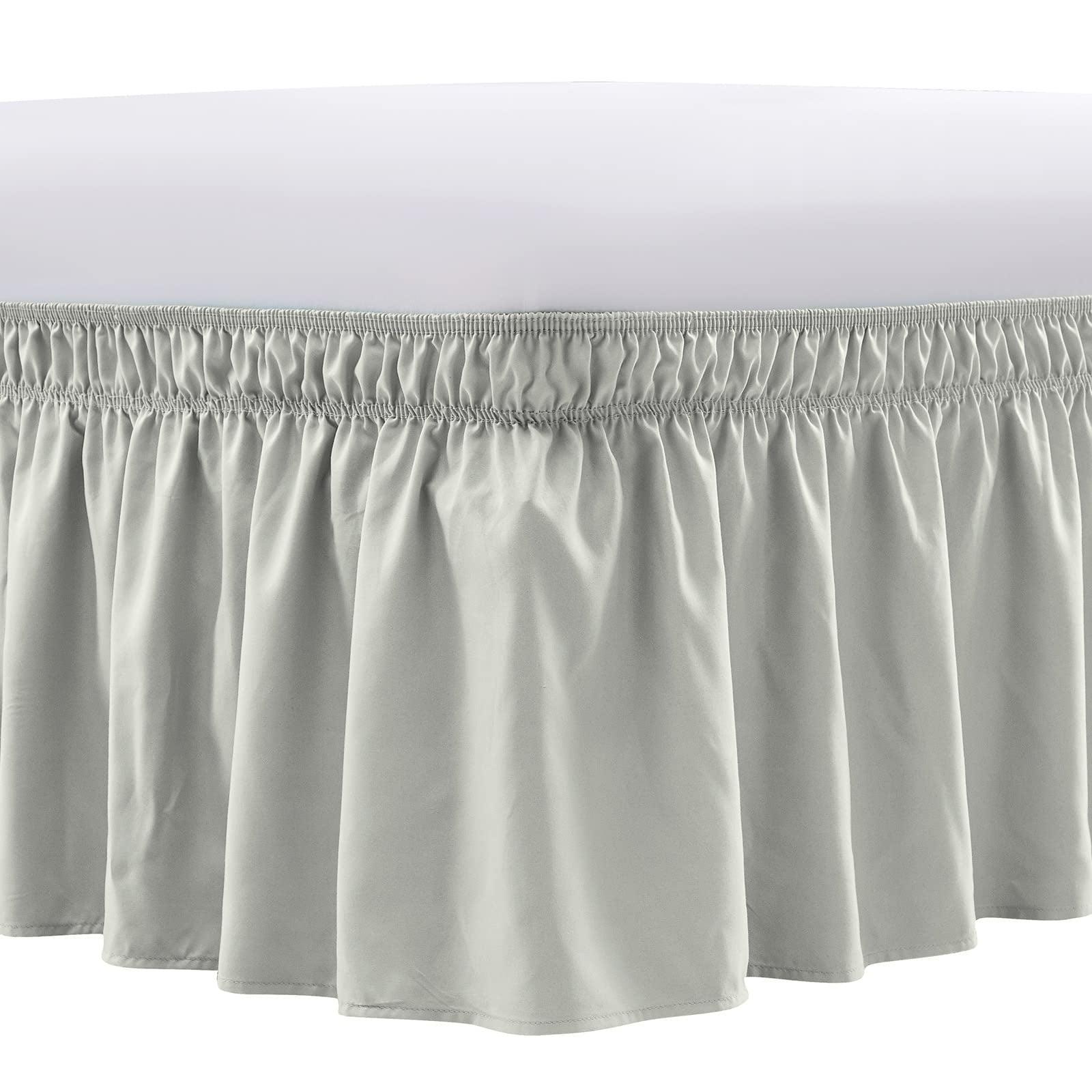 NEWEEN Wrap Around Bed Skirts for Queen Beds 15 Inches Drop, Silver Grey Elastic Dust Ruffles Easy Fit Wrinkle & Fade Resistant Silky Luxurious Fabric Solid Machine Washable