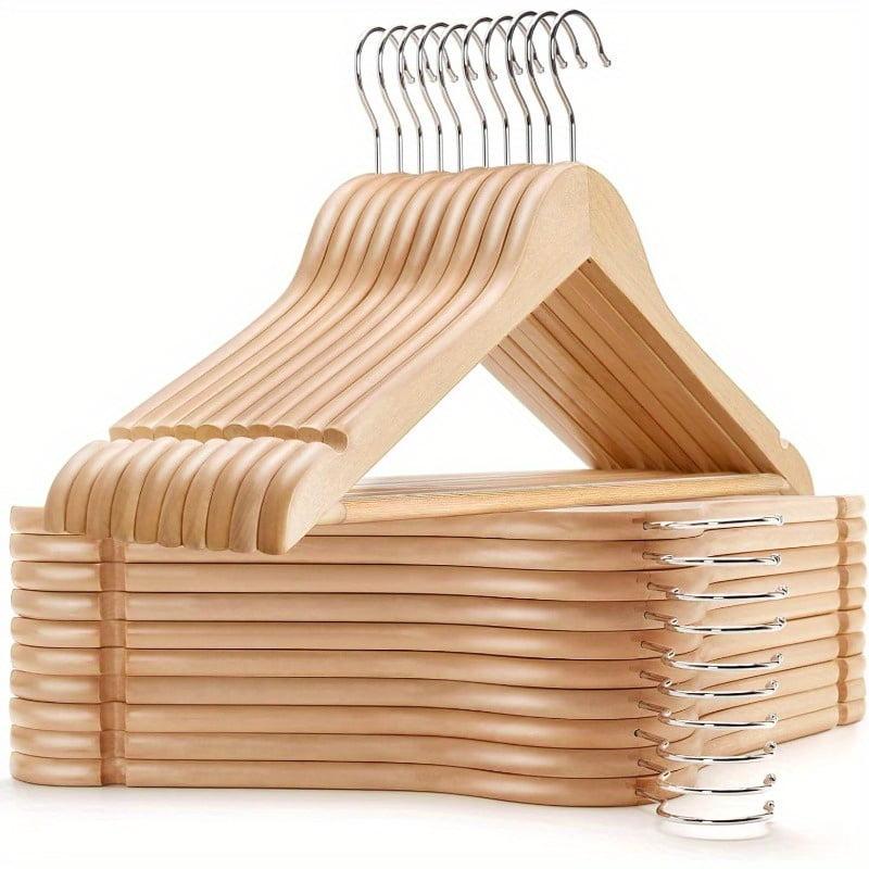 Natural Wood Anti-Slip Suit Hangers with Pant Bar, 30 Pack