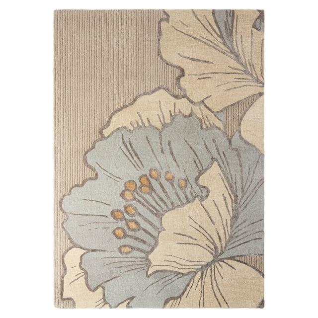 NICOLE MILLER NEW YORK Flora Grandeur Bloom Handcrafted Area Rug, Natural Wool Rug, Bold Floral Rug, Taupe, 6'x9'