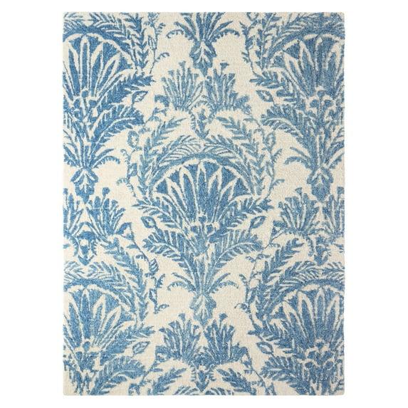 NICOLE MILLER NEW YORK Mod Damask Chambray Handcrafted Wool Area Rug Blue