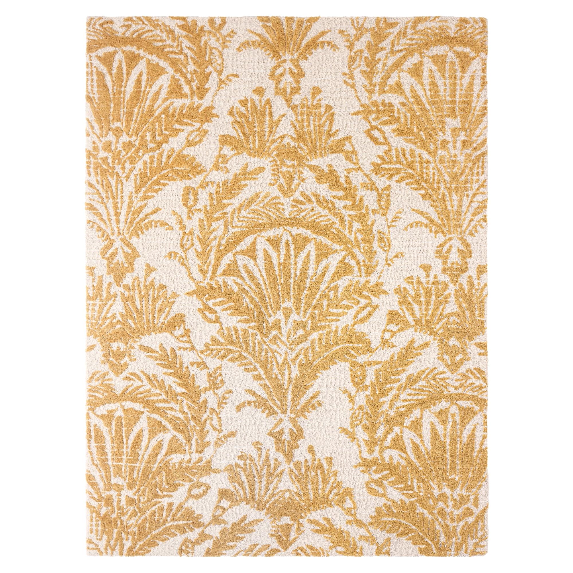 NICOLE MILLER NEW YORK Mod Damask Chambray Handcrafted Wool Area Rug Gold