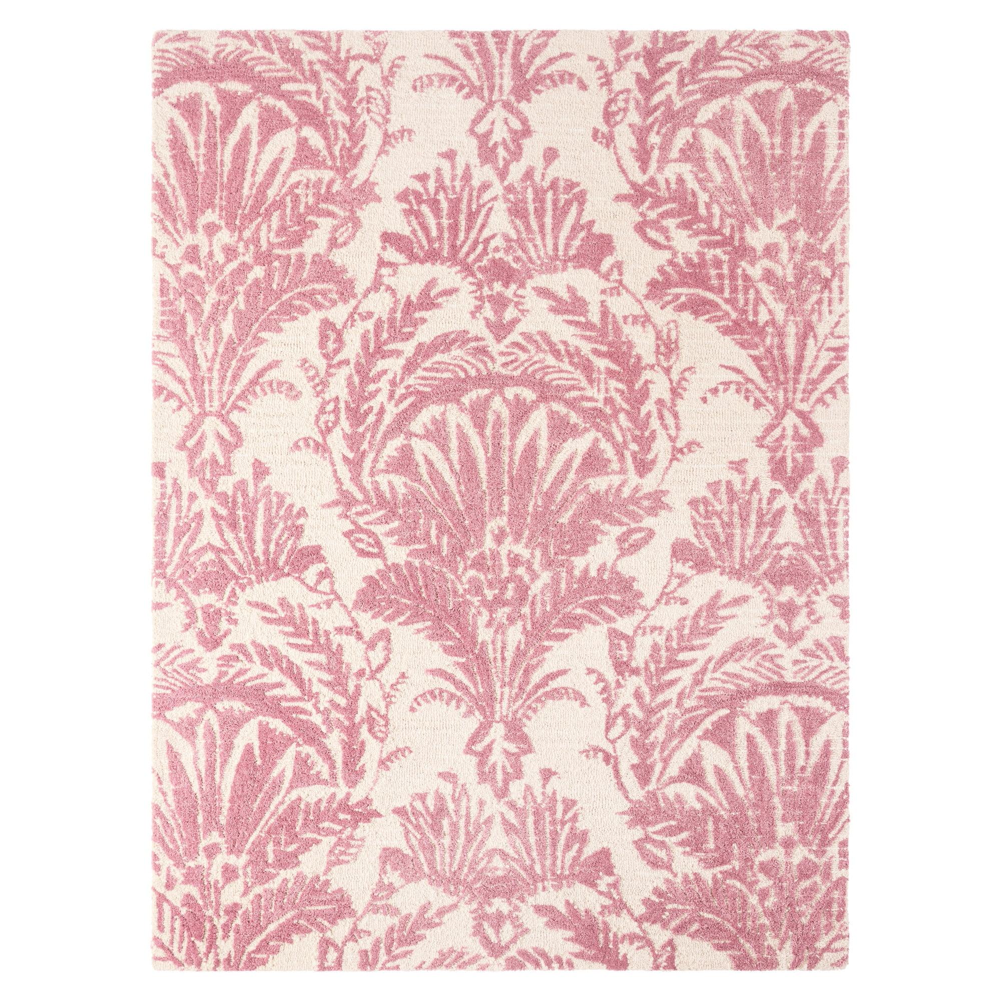 NICOLE MILLER NEW YORK Mod Damask Chambray Handcrafted Wool Area Rug Rose