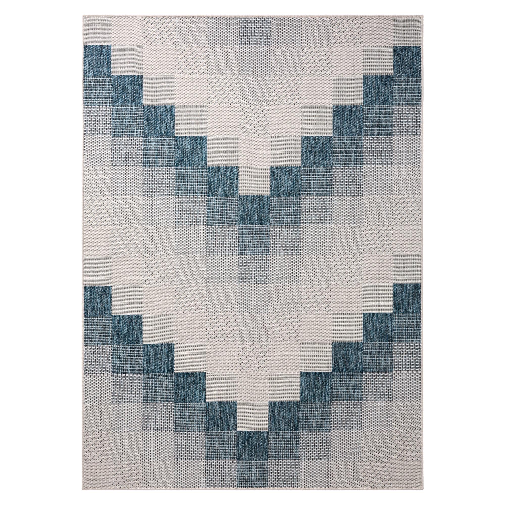 NICOLE MILLER NEW YORK Patio Country Ombre Chevron Outdoor Area Rug, Navy Blue/Cream