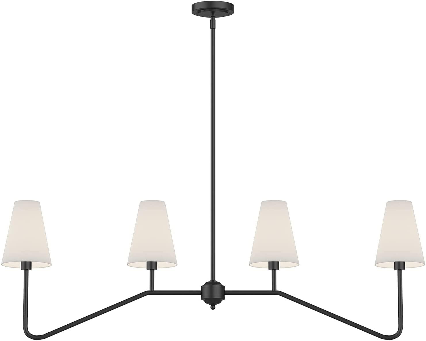 Matt Black 47" 4-Light Linear Island Chandelier with Linen Shades