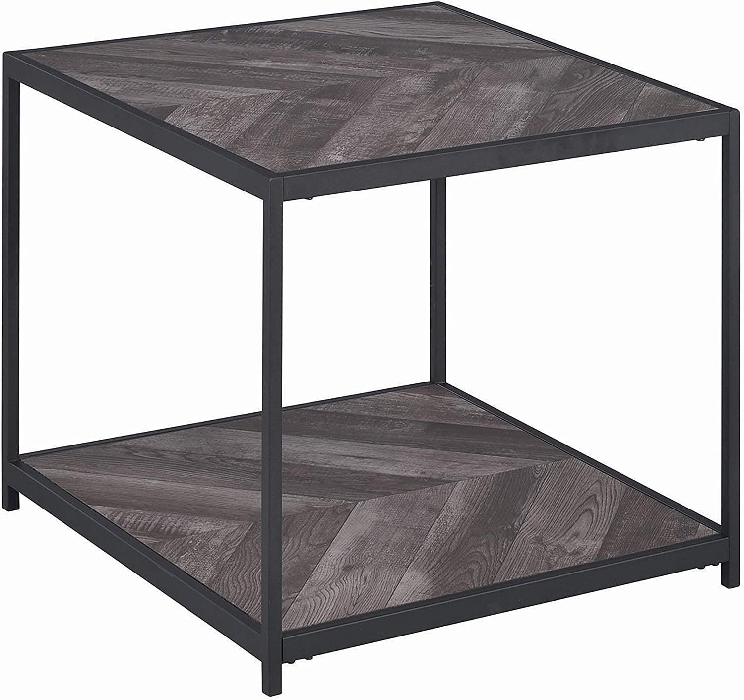 Beckley 23.5'' Square Rustic Grey Herringbone Wood & Metal End Table