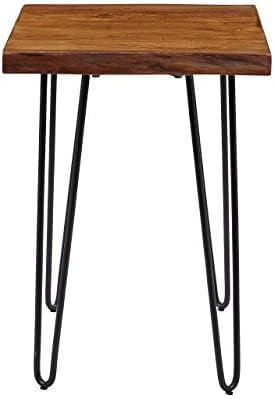 Transitional Chestnut Solid Wood and Metal Chairside Table