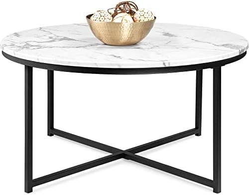 Best Choice Products 36in Faux Marble Modern Round Living Room Accent Coffee Table w/ Metal Frame