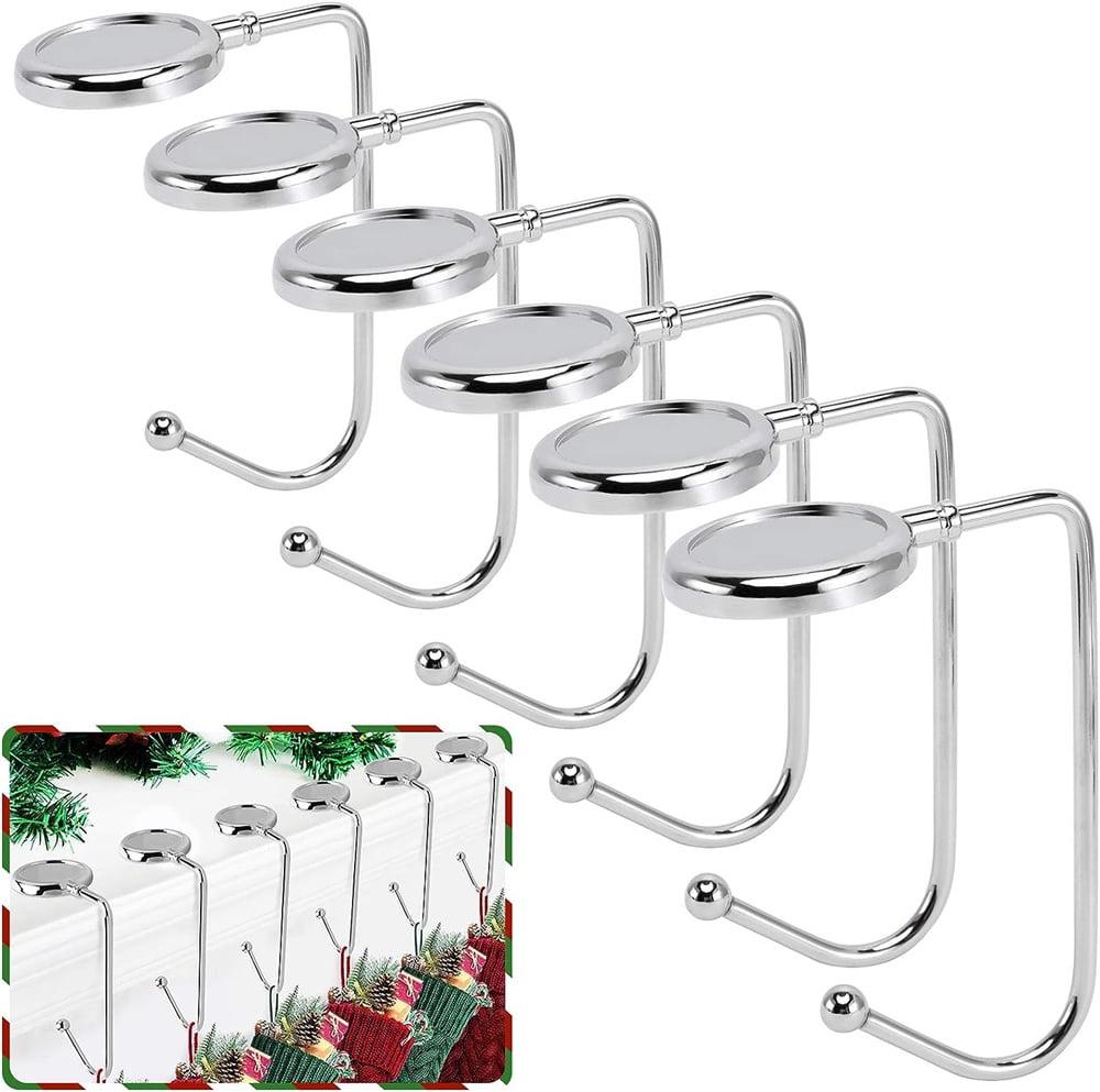 Christmas Stocking Holders for Mantle, 6 Pack Mantel Stocking Hangers Metal Hooks for Fireplace Christmas Xmas Party Decoration (Silver)