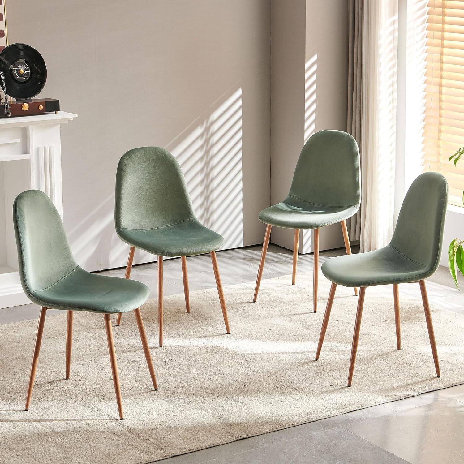 Green Velvet Upholstered Side Chairs with Metal Legs, Set of 4