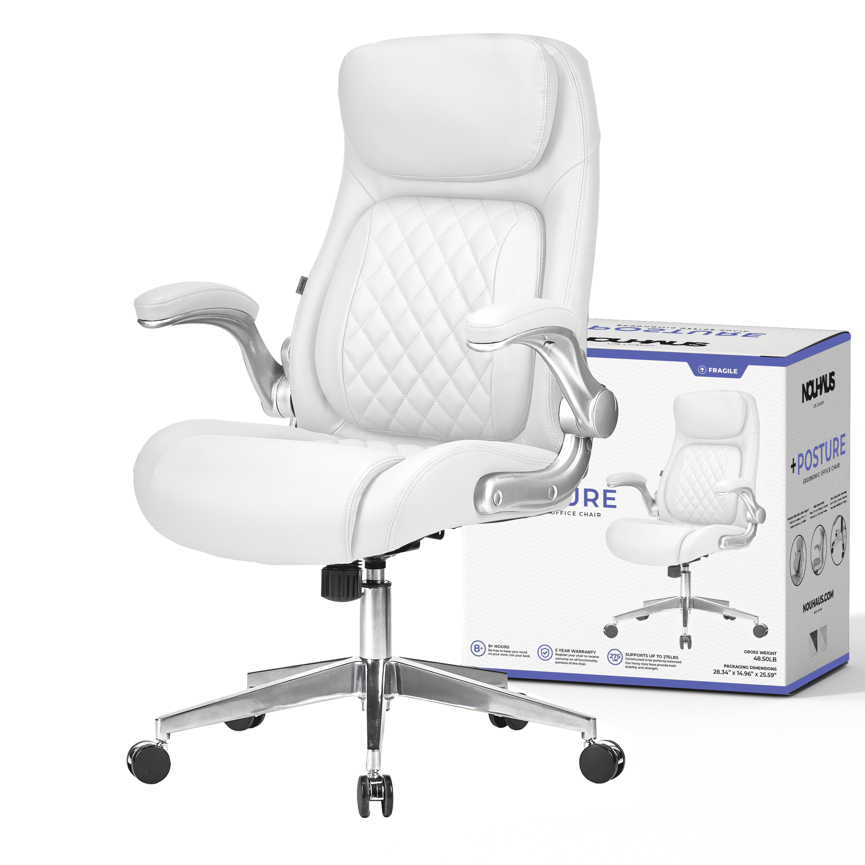 White High Back Ergonomic Leather Executive Swivel Chair