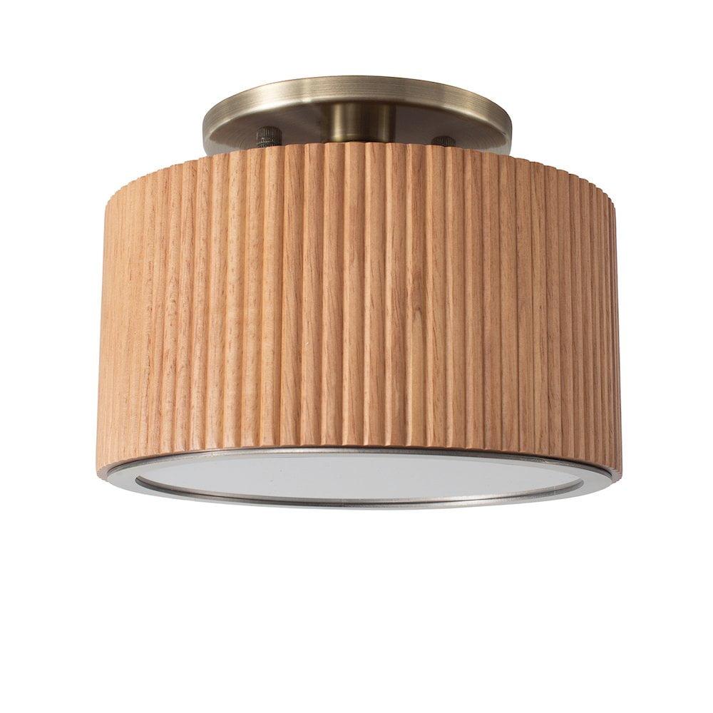 Natural Ash Wood and Brass LED Semi-Flush Mount Ceiling Light