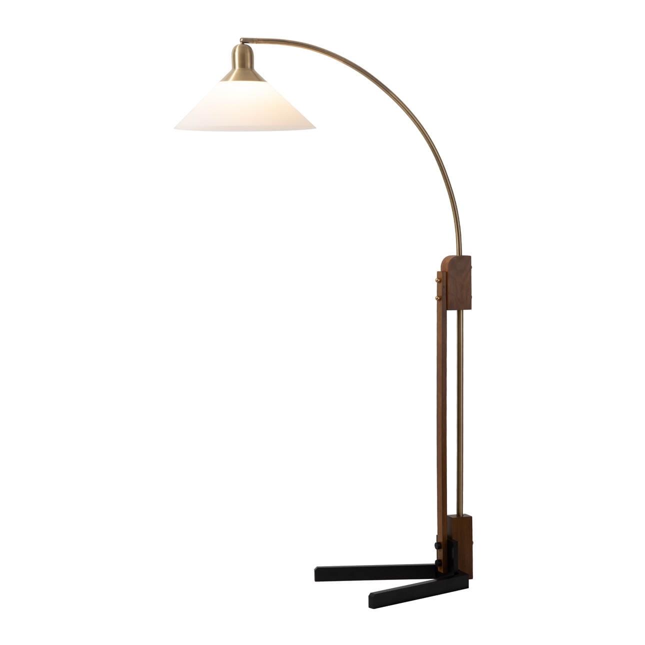 Nova of California Melmar Chairside Arc Floor Lamp - Weathered Brass & Walnut, Dimmer Switch, V-Base