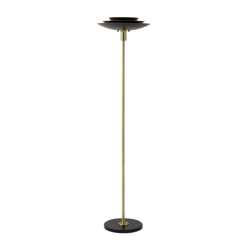 Rancho Mirage Torchiere Floor Lamp - Matte Black & Gold-Leaf Shade, Weathered Brass, Black Marble Base