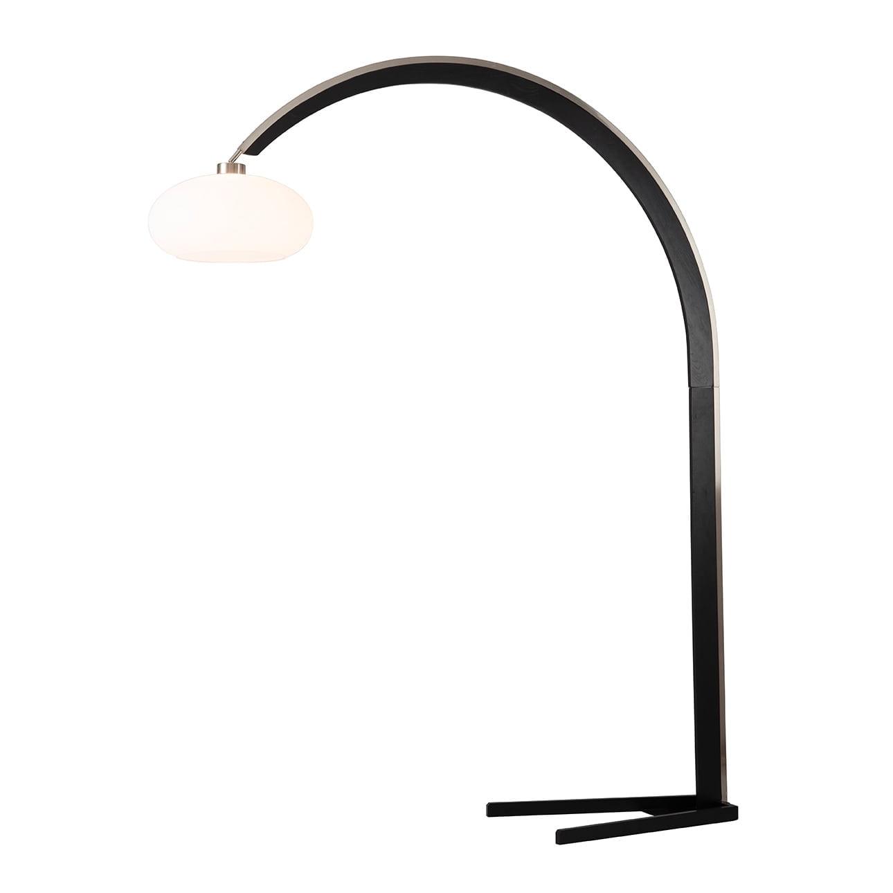Nova of California Vaulted Arc Floor Lamp by Peter Morelli - 86", 1968 design, Black Wood, Satin Nickel, Dimmer Switch, V-base