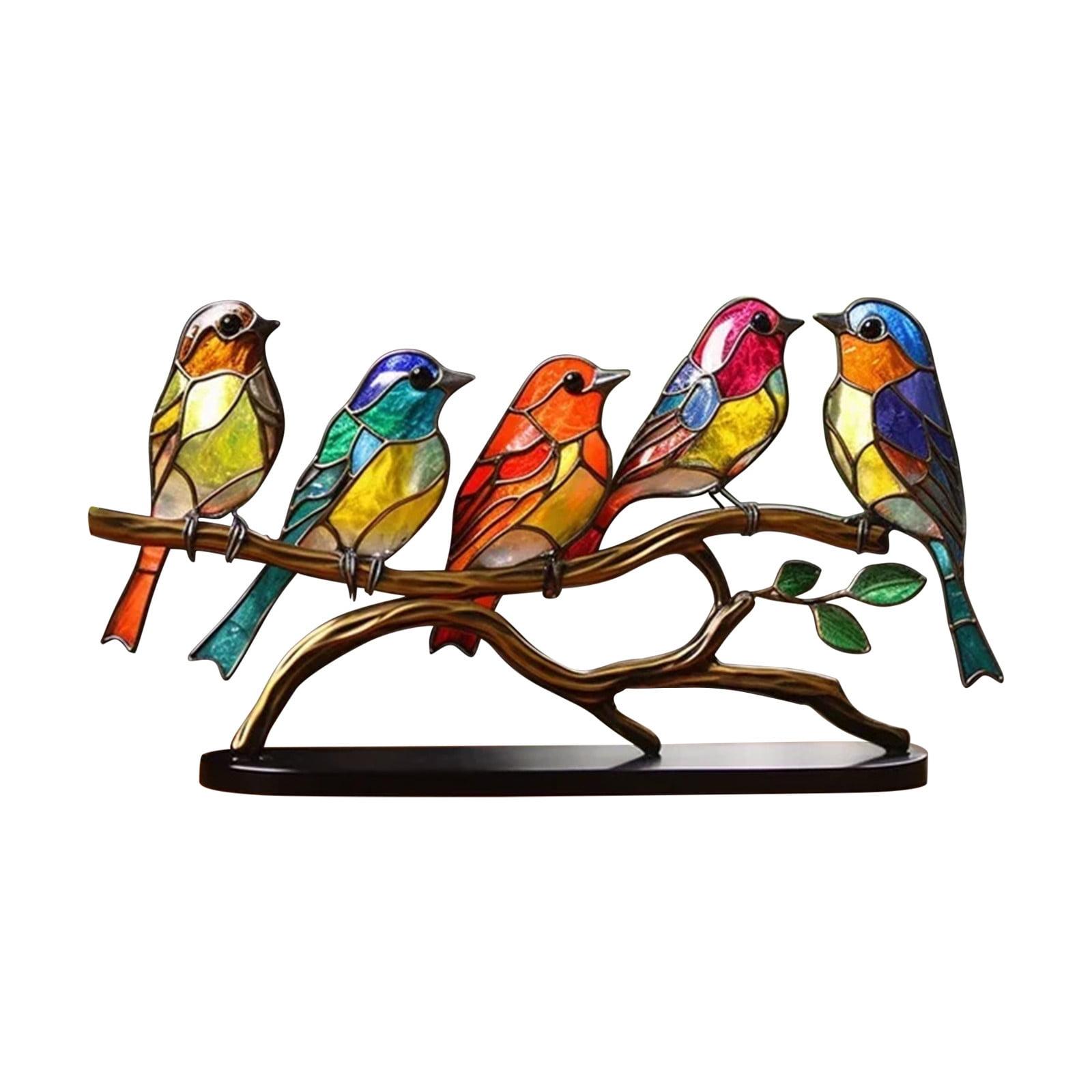 NSESSHome Clearance Stained Birds On Branch Desktop Ornaments Double Sided Metal flatness Table Art Home Room Decoration Suitable for Office Wine Cooler Decor(5 birds on a branch)