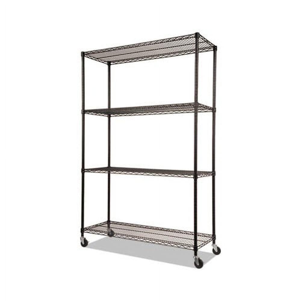 Alera Complete Wire Shelving Unit with Casters, Four-Shelf, 48" x 18" x 72", Black