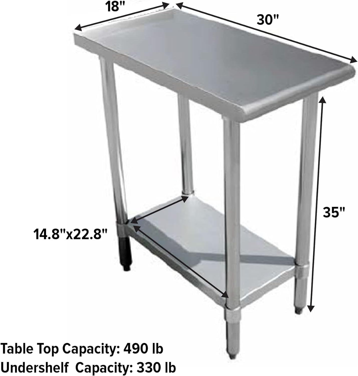 Heavy Duty Stainless Steel Prep Table with Galvanized Shelf and Legs, 18" x 30"