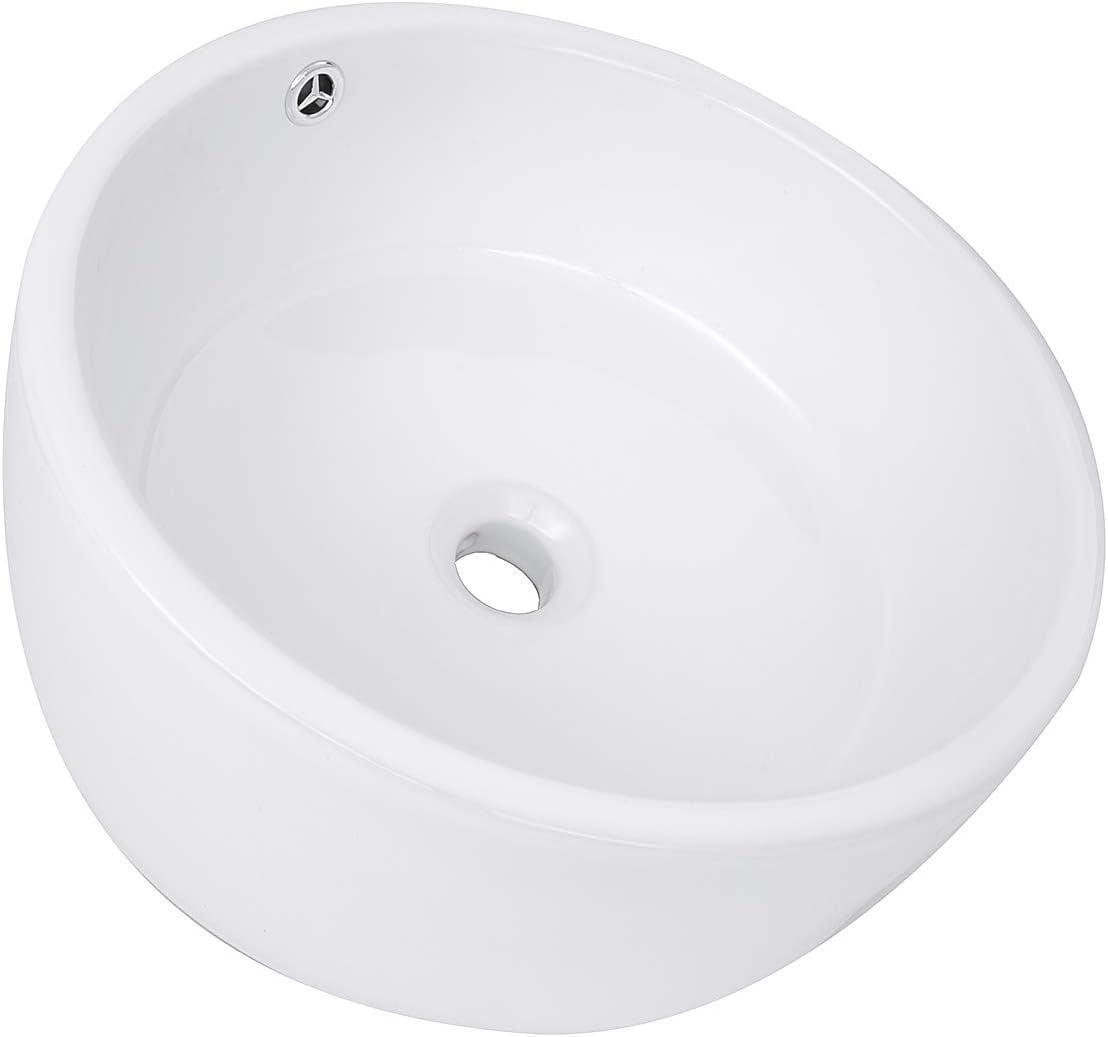 16.5'' White Ceramic Round Vessel Sink with Overflow