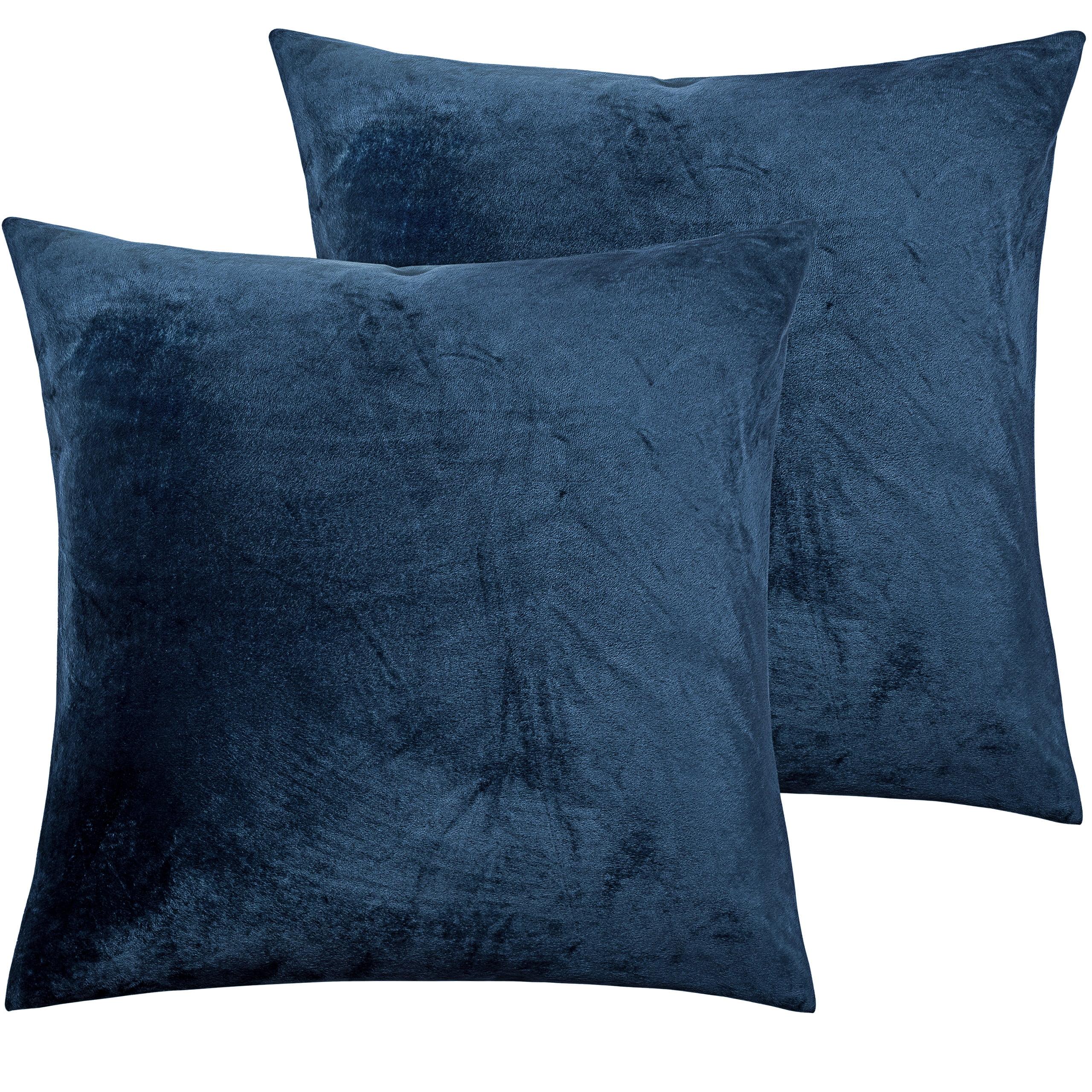 NTBAY 2 Pack Velvet Throw Pillow Cover, Soft Decorative Square Pillowcase, Cushion Cover with Hidden Zipper, 18"x18", Navy Blue