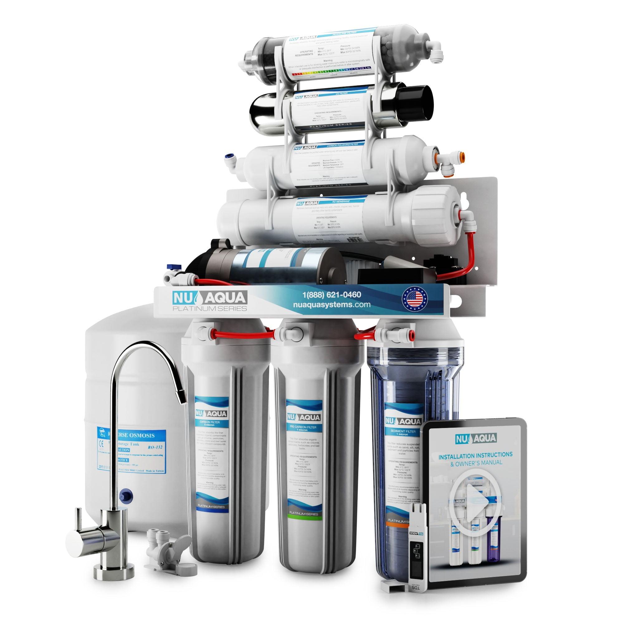 NU Aqua Platinum Series 7 Stage Alkaline and UV Ultraviolet 100GPD RO System with Booster Pump