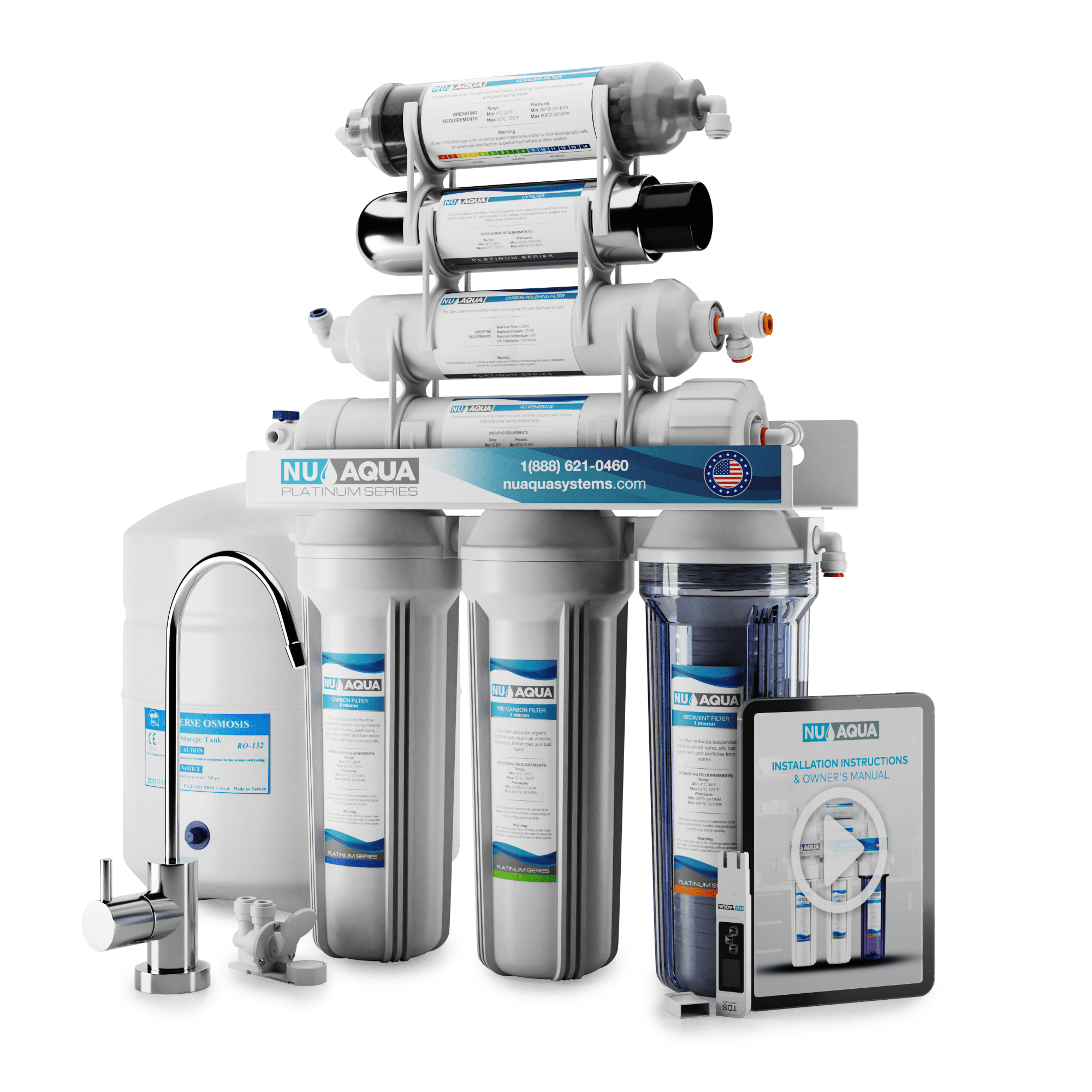 NU Aqua Platinum Series 7 Stage Alkaline and UV Ultraviolet 100GPD RO System