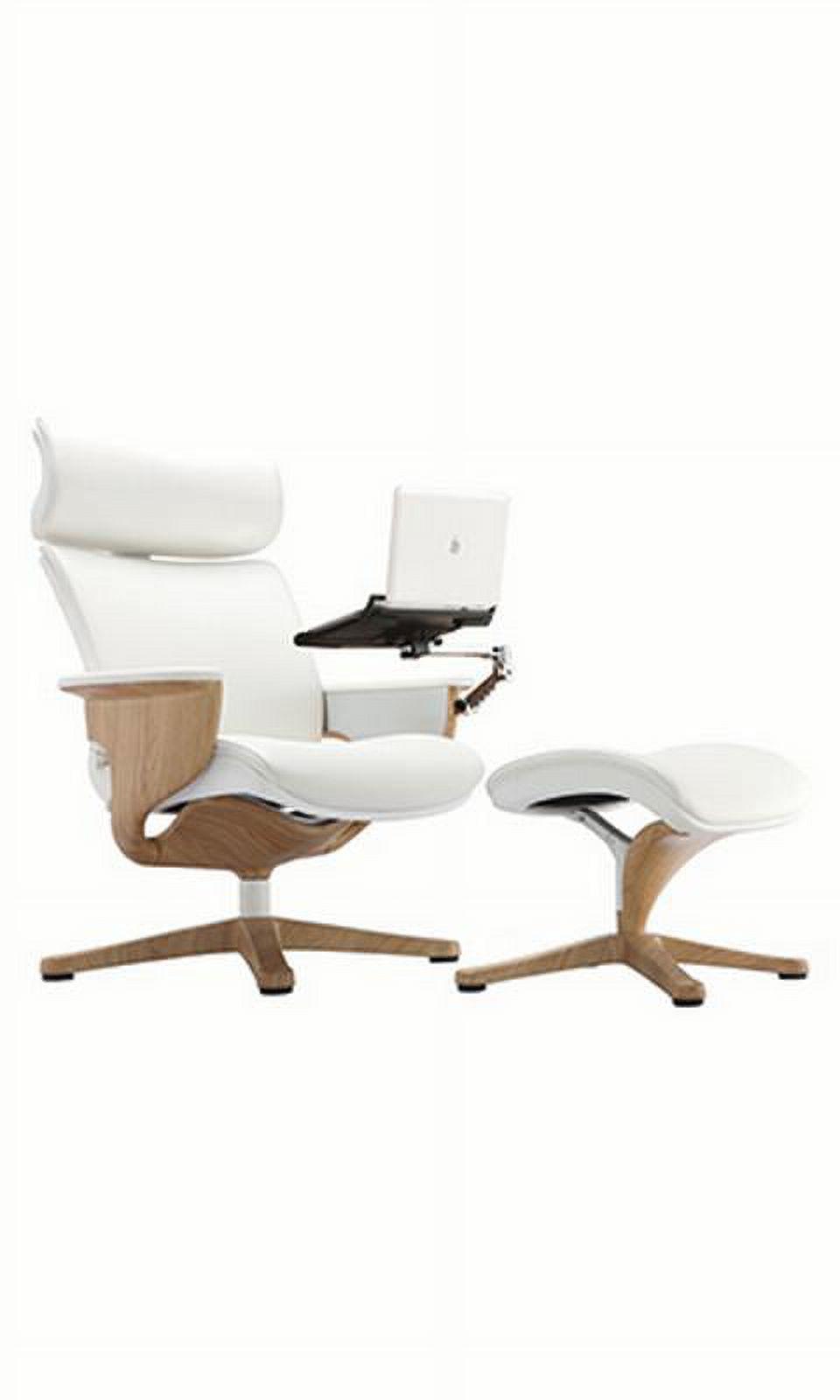 White Leather Swivel Recliner with Metal Base