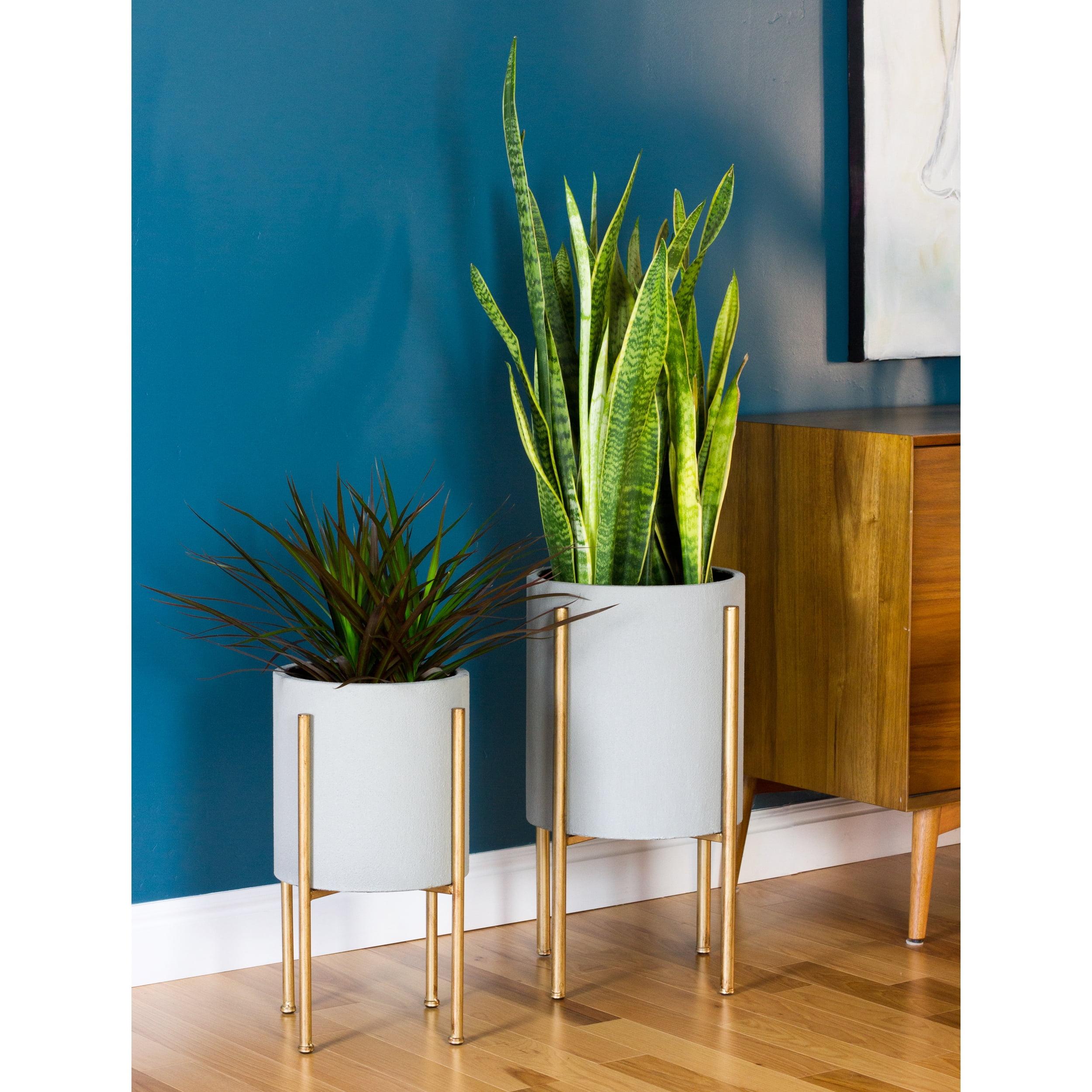 Stacia Round Metal Mid Century Indoor Pot Planter Set