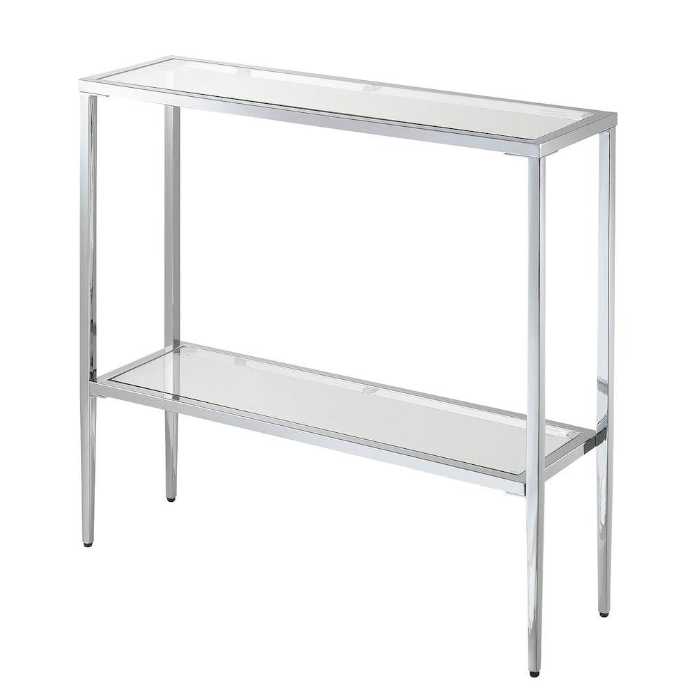 Nadia Chrome Metal Entryway Hall Table with Glass Shelves