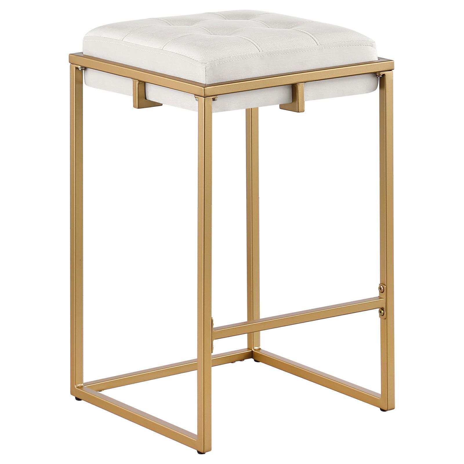 Nadia Beige and Gold Metal Backless Counter Stools, Set of 2