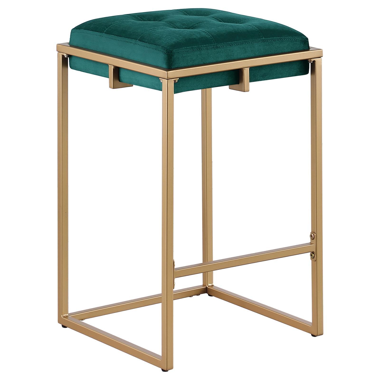 Hunter Green and Gold Velvet Backless Counter Stool