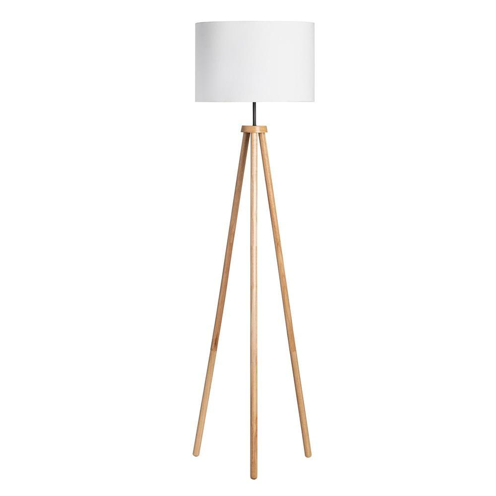 Nahla 64" White Wood Tripod Floor Lamp with Linen Shade