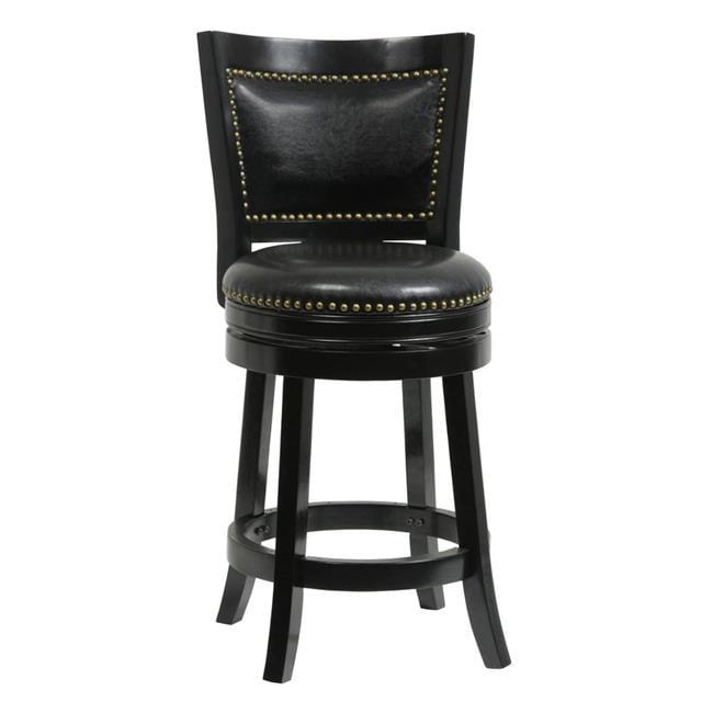 Transitional Black Leatherette Swivel Counter Stool with Nailhead Trim