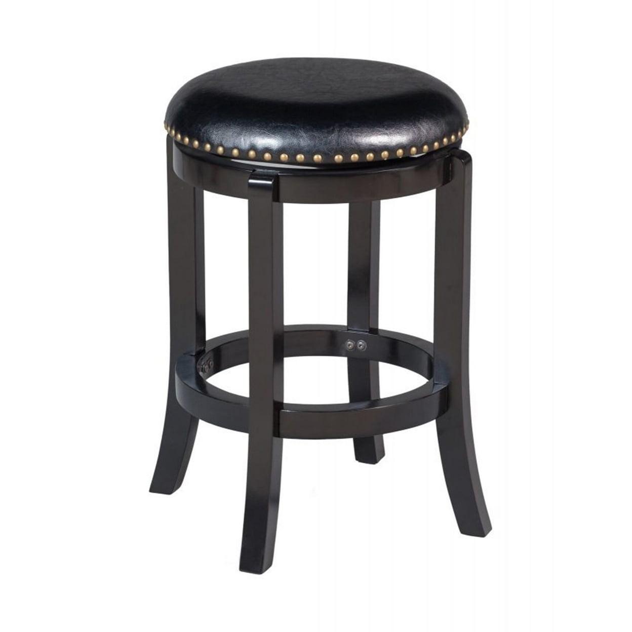 Transitional Black Faux Leather Swivel Counter Stool with Nailhead Trim