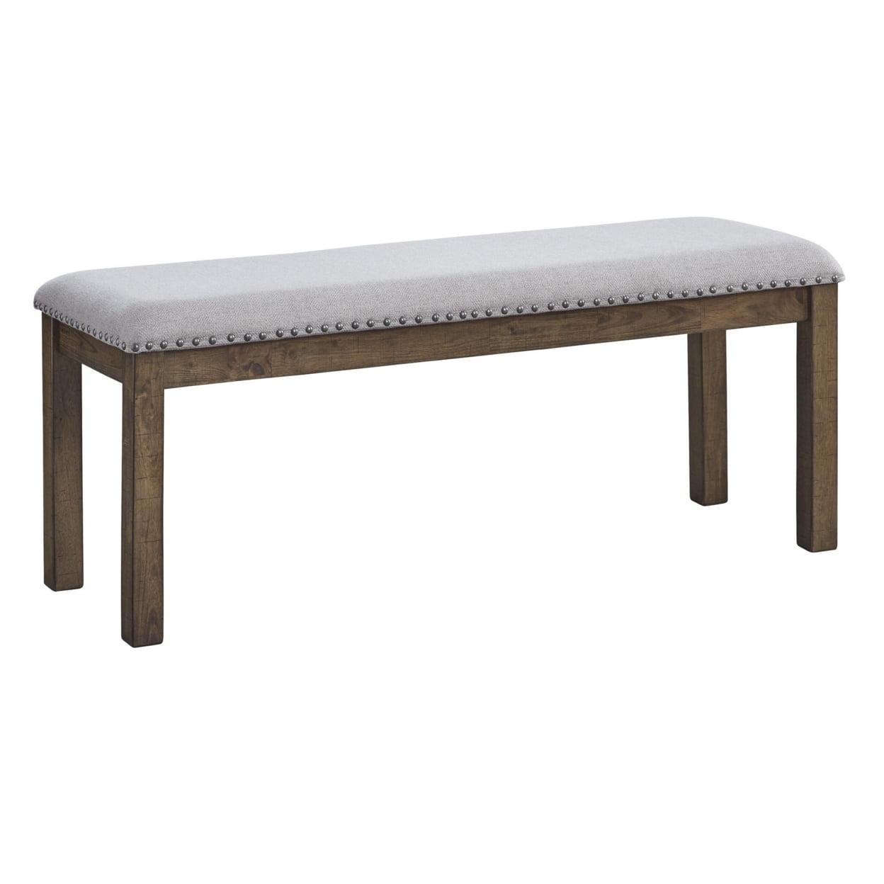 Transitional Nailhead Trim Wooden Dining Bench, Brown and Gray