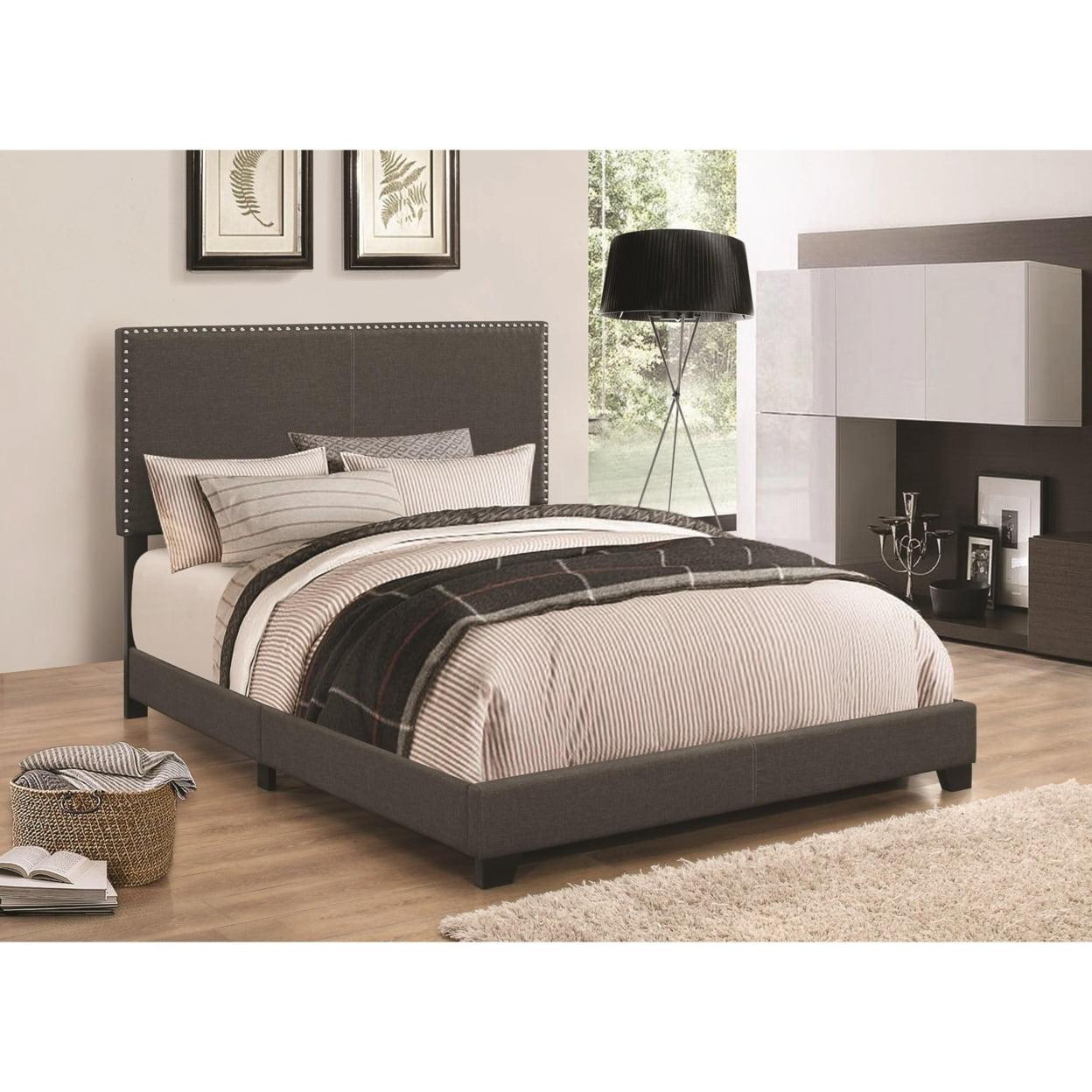 Charcoal Gray Full Upholstered Bed with Nailhead Trim