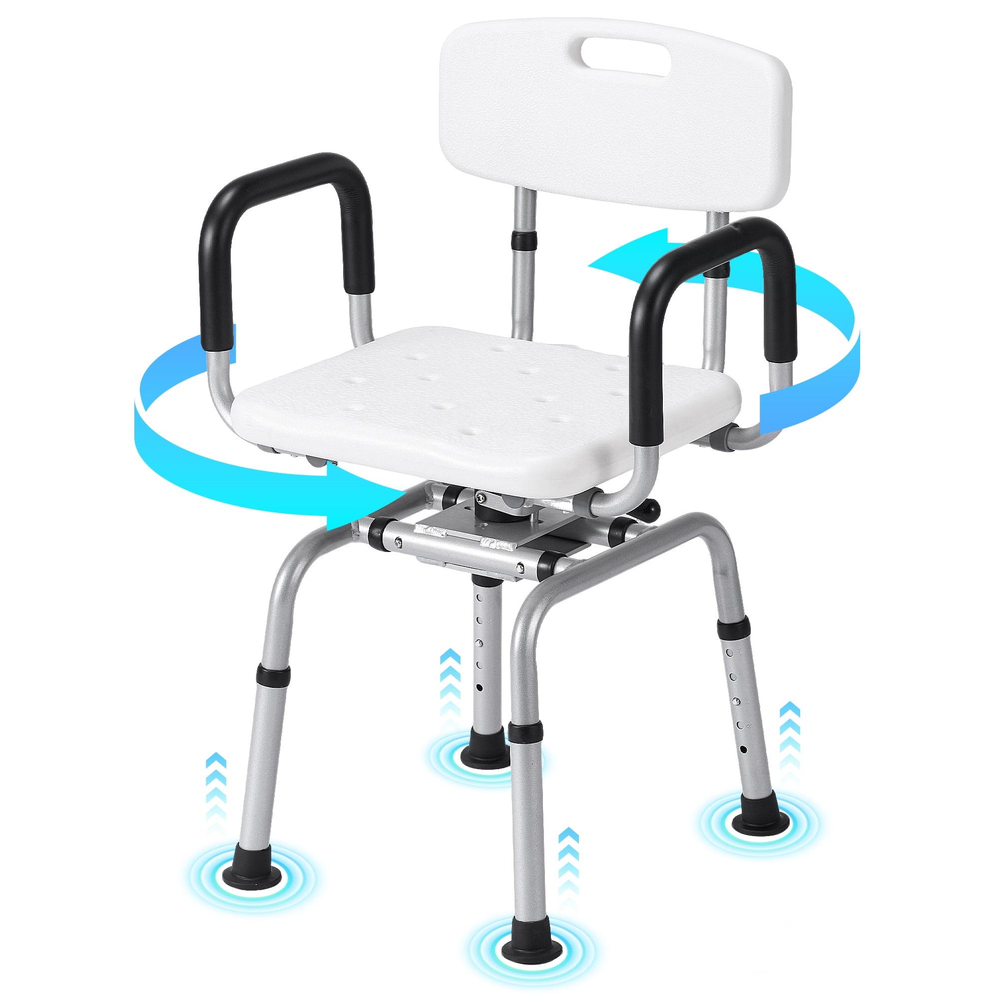 MARNUR 360 Degree Swivel Shower Chair, Adjustable Height Rotating Seat Bathtub Chair With Armrests And Back, White DR3194