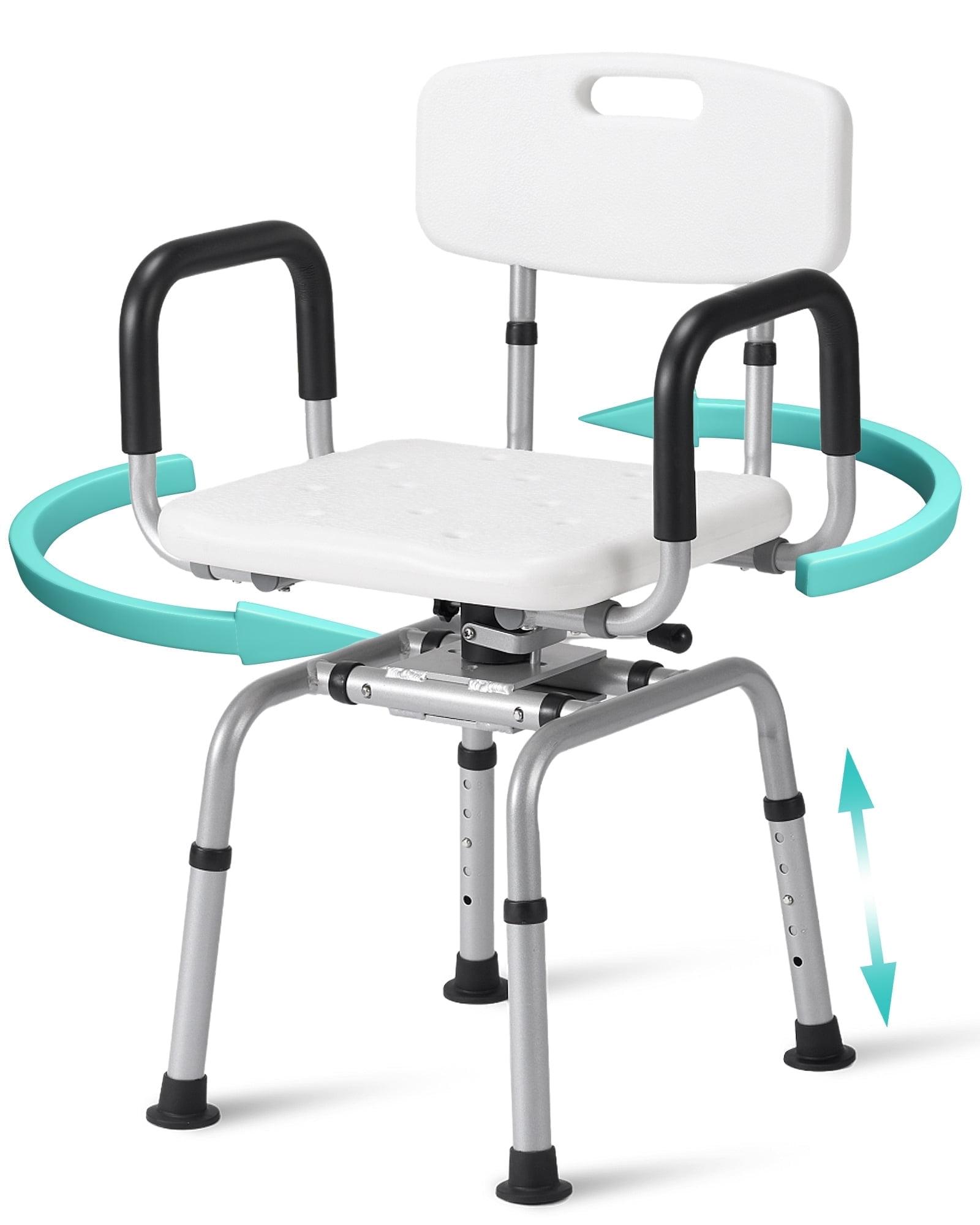 MARNUR 360 Degree Swivel Shower Chair, Adjustable Height Rotating Seat Bathtub Chair With Armrests And Back, White DR3194