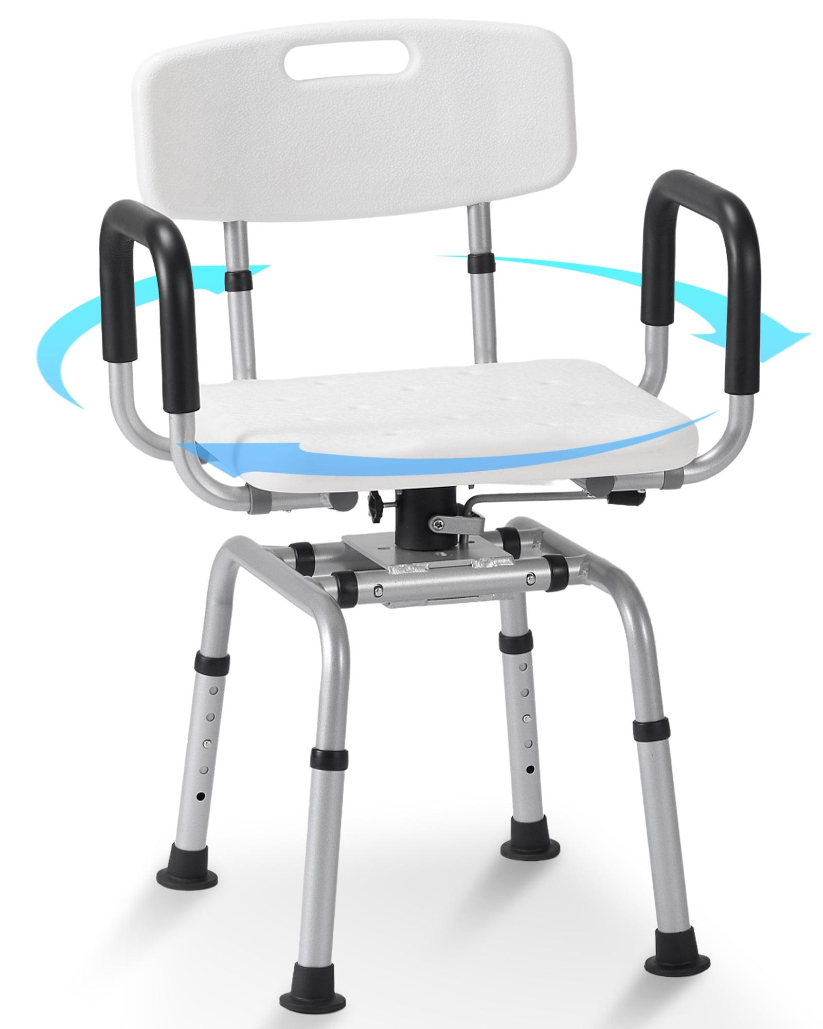 MARNUR 360 Degree Swivel Shower Chair, Adjustable Height Rotating Seat Bathtub Chair With Armrests And Back, White DR3194