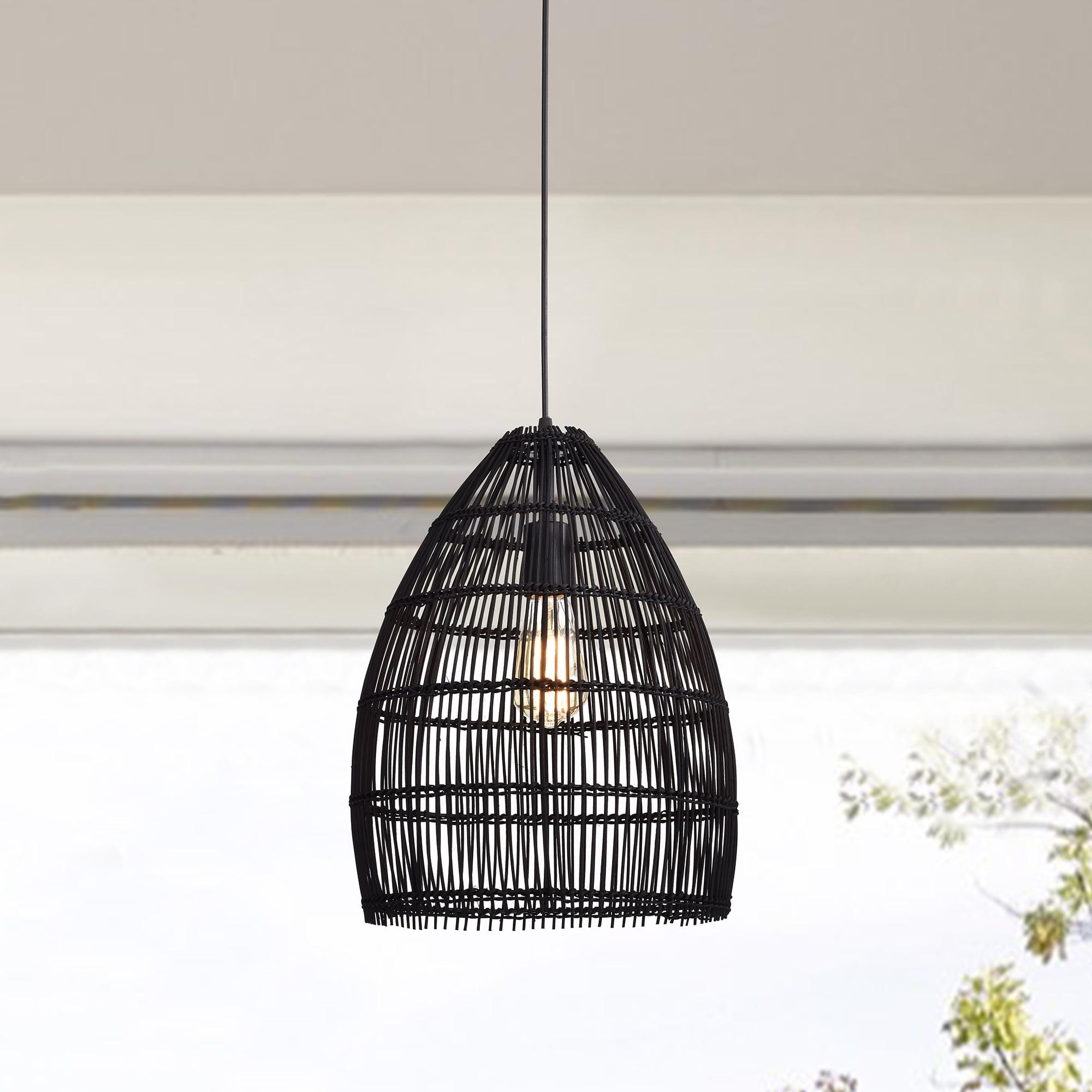 Naira Black 1-Light Rattan Cage Basket Pendant Light